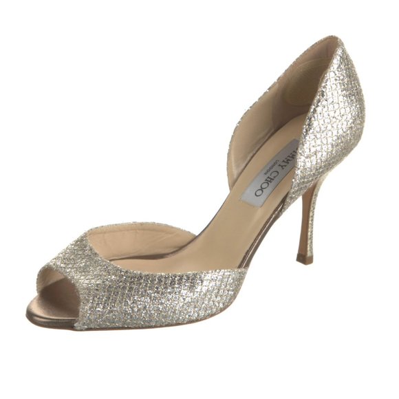JIMMY CHOO Silver Sparkle D´Orsay Pumps Heels Sandals...